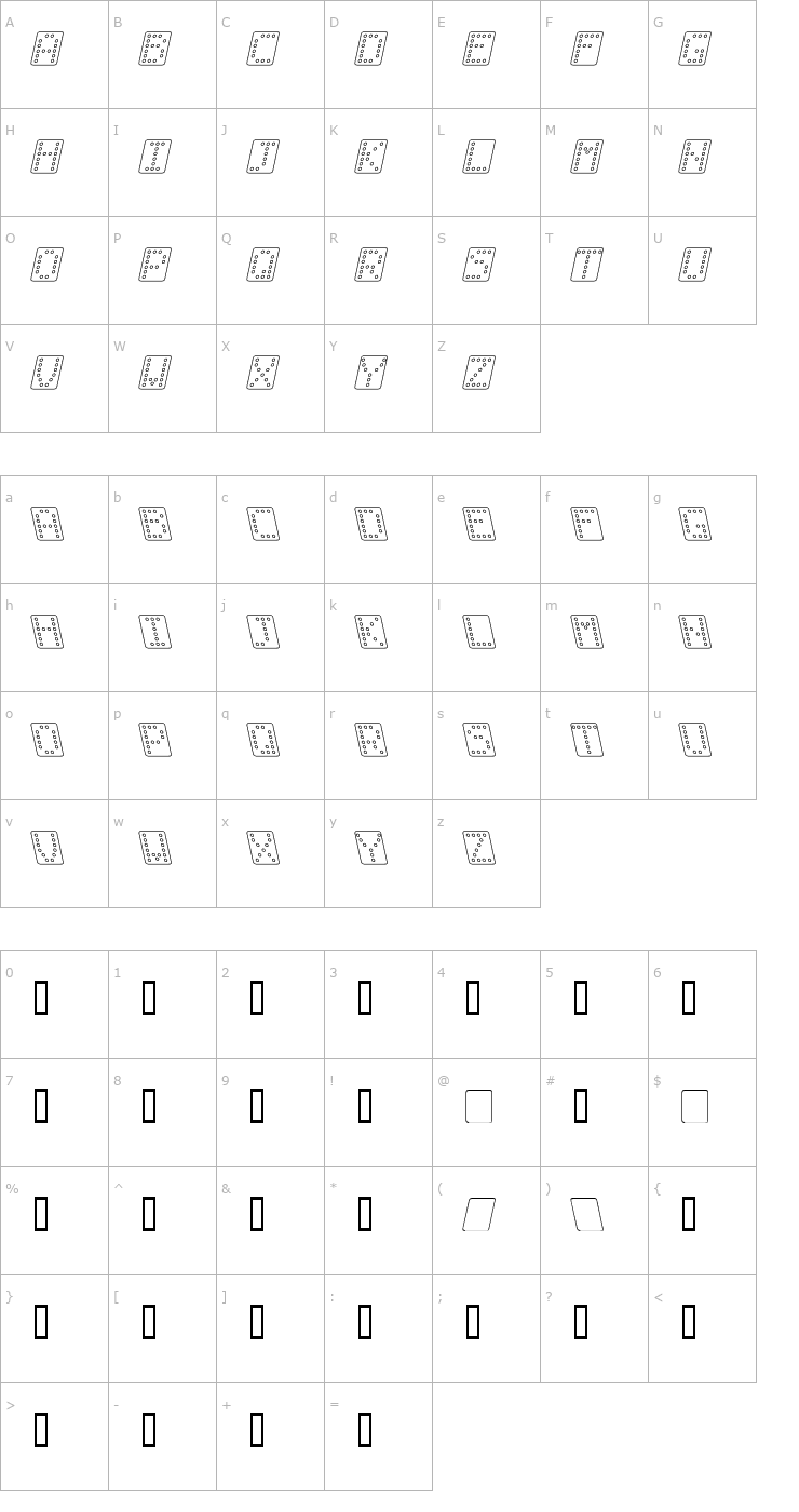 Character Map Domino bred kursiv omrids Font