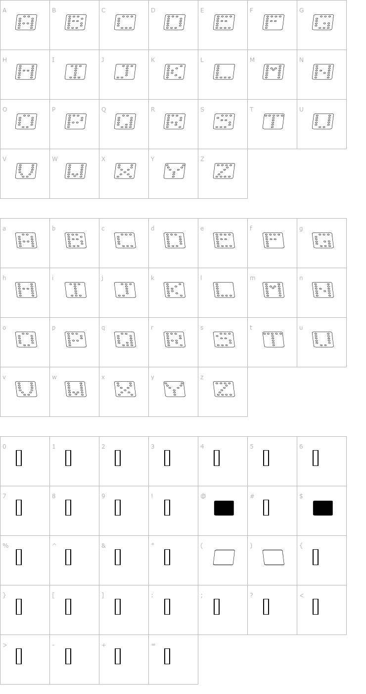 Character Map Domino flad kursiv omrids Font
