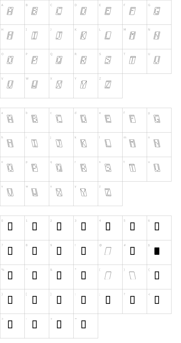 Character Map Domino normal kursiv omrids Font