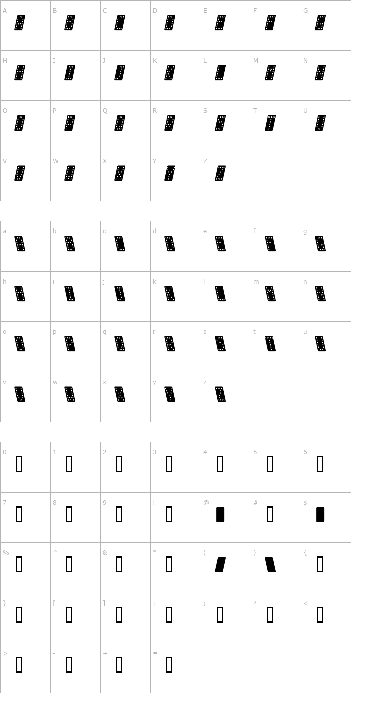 Character Map Domino smal kursiv Font