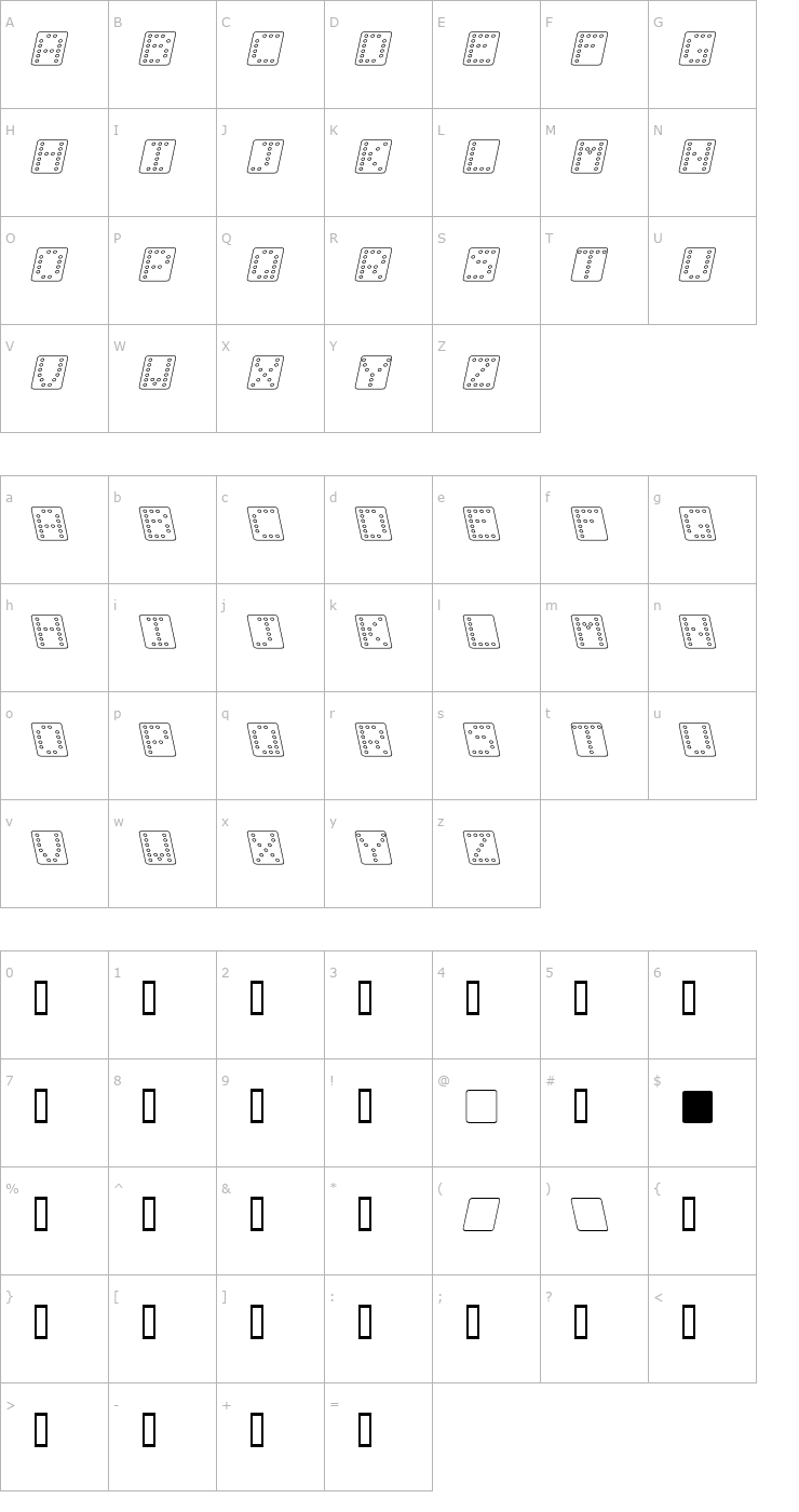 Character Map Domino square kursiv omrids Font