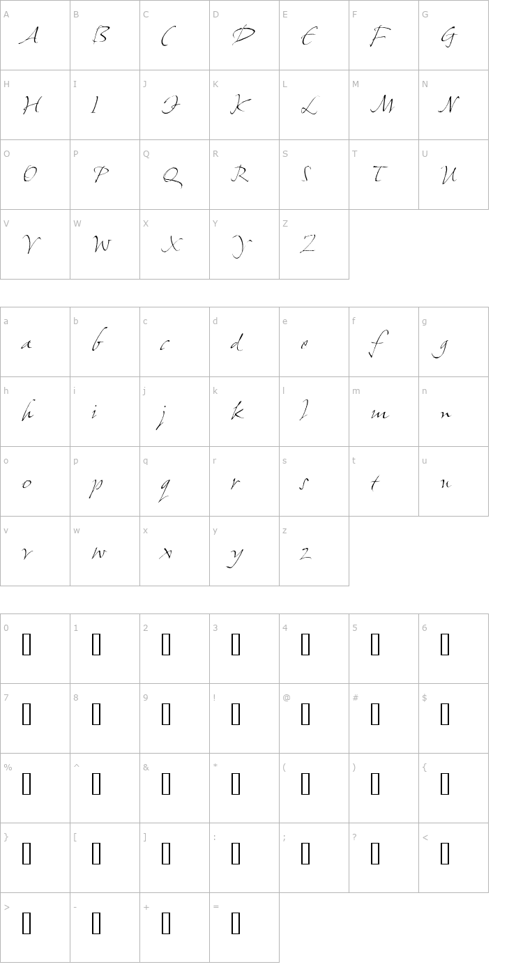 Character Map Donaldson Hand BETA Font