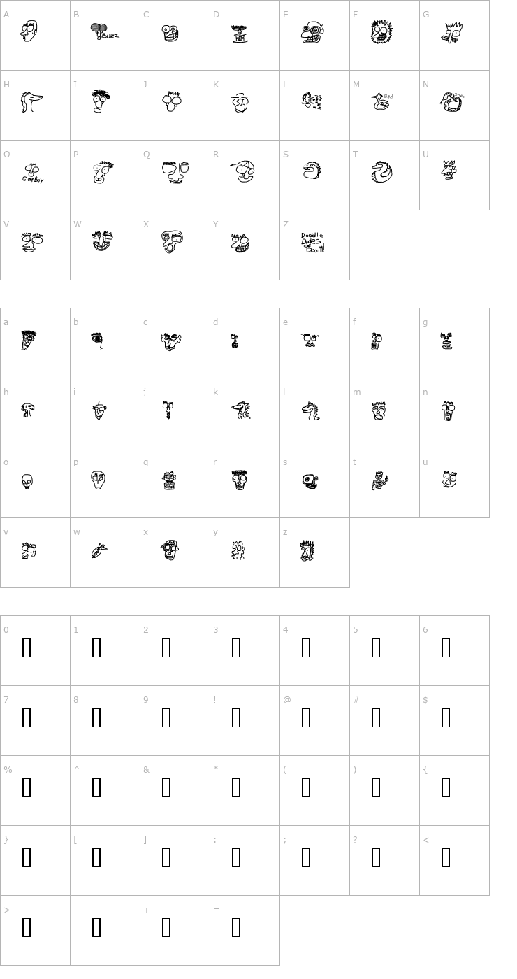 Character Map Doodle Dudes of Doom Font