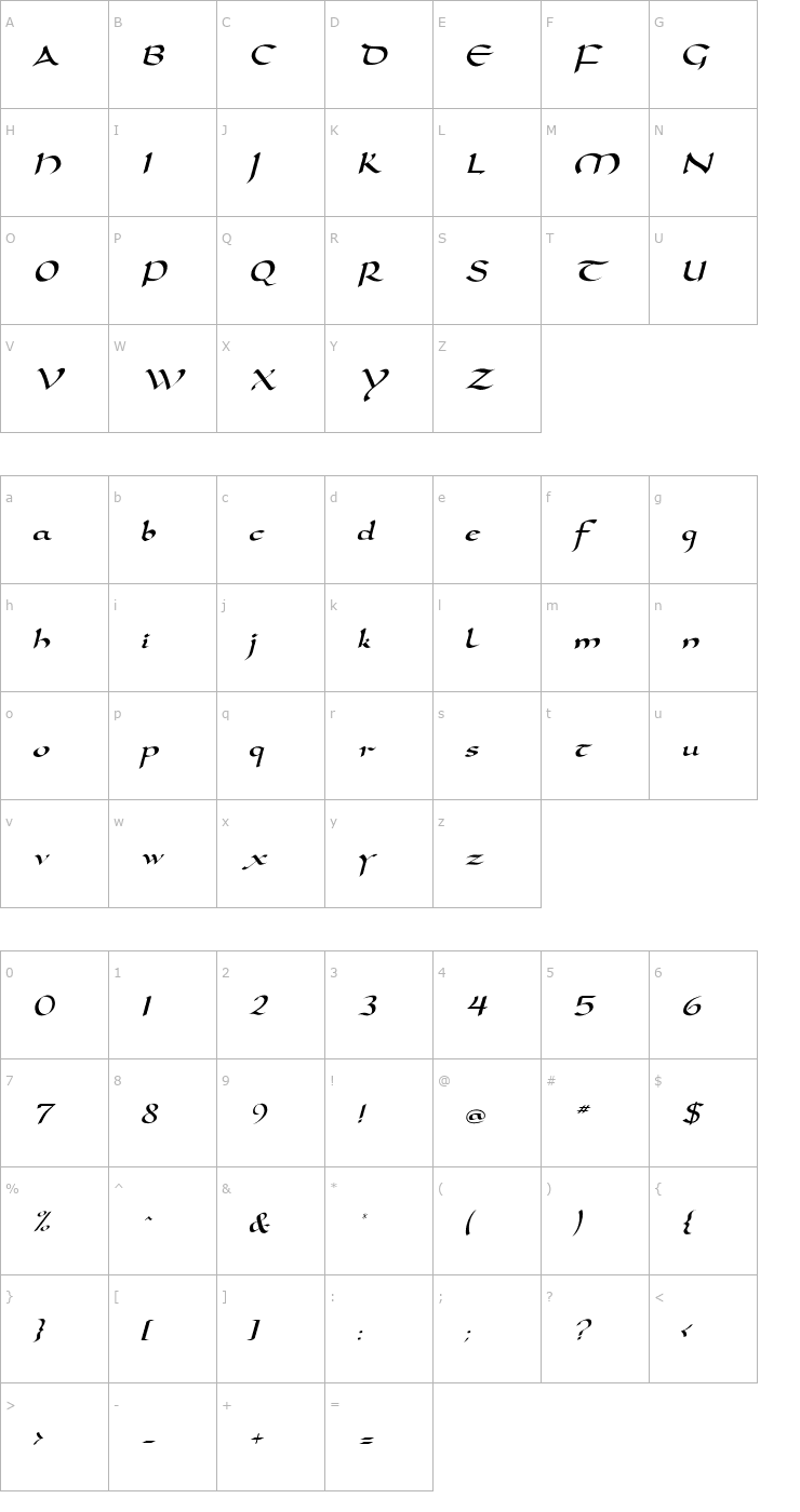Character Map DorovarFLF-Italic Font
