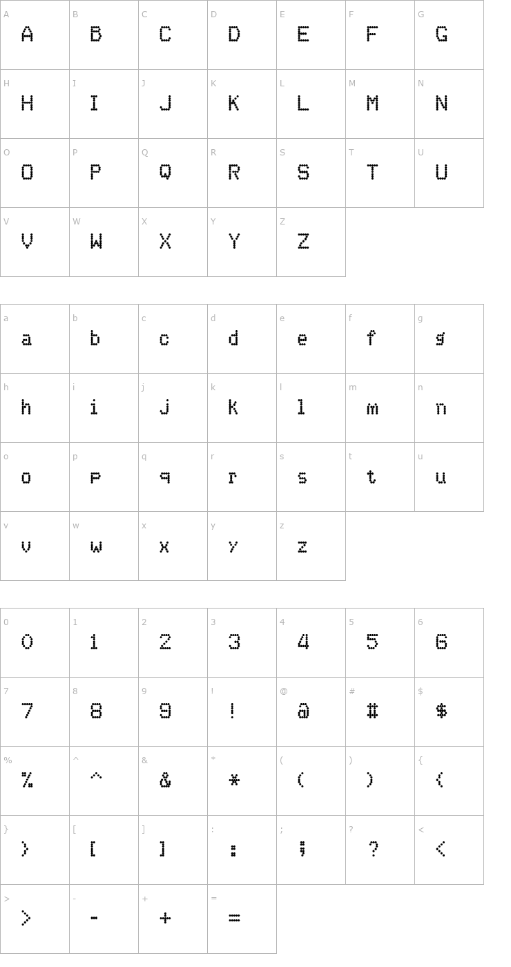 Character Map DotMatrix OneRegular Font
