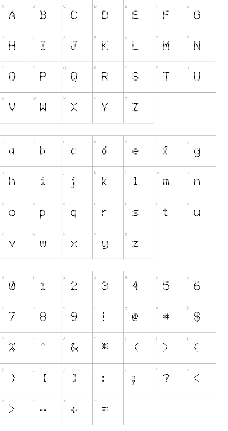 Character Map DotMatrix Regular Font