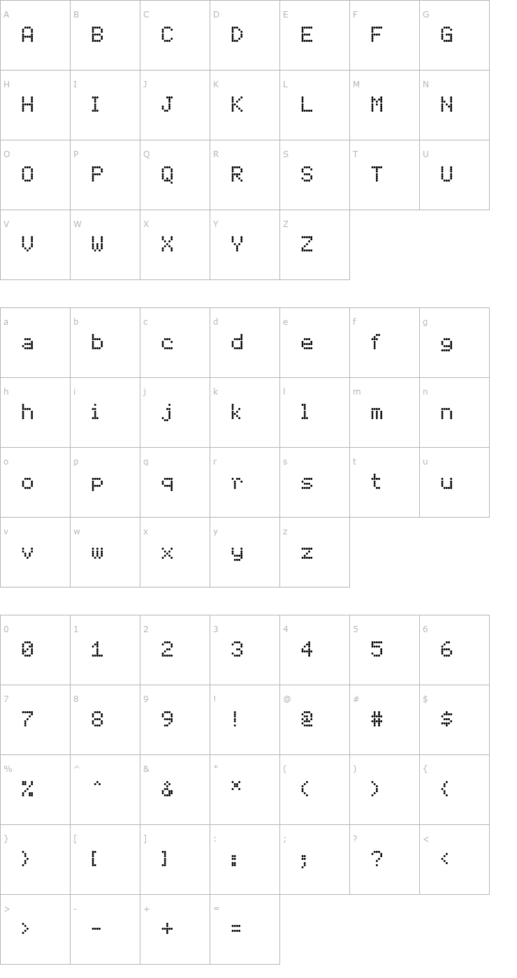 Character Map DotMatrix-TwoRegular Font