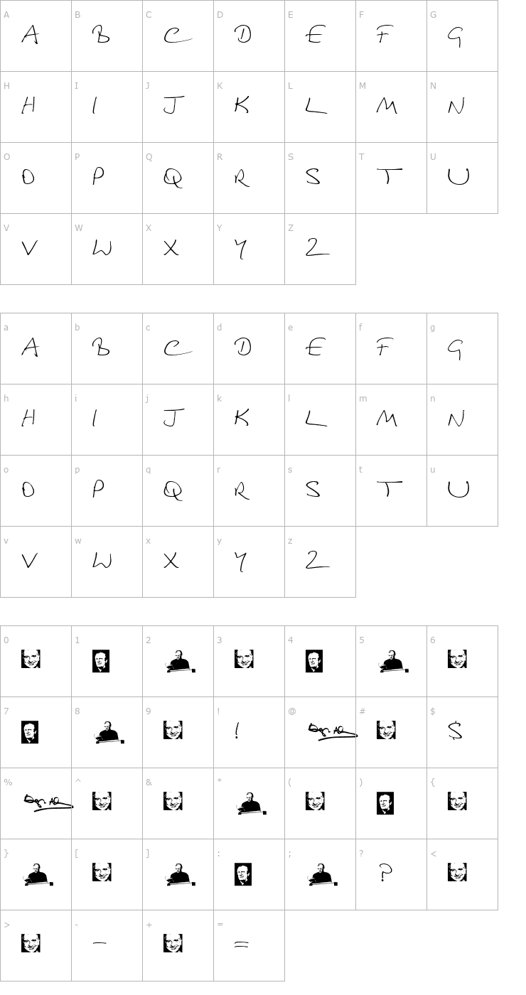 Character Map Douglas Adams Hand Font