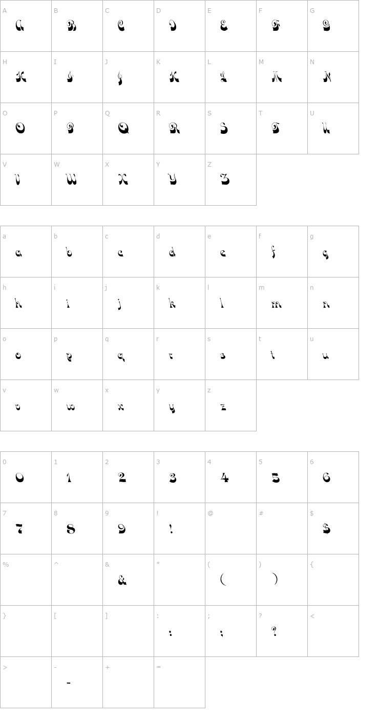 Character Map Down Wind Font