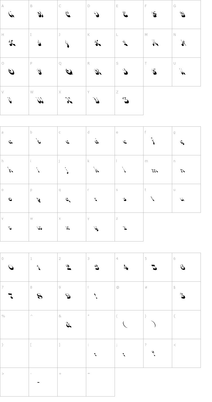 Character Map Down Wind Lefty Font