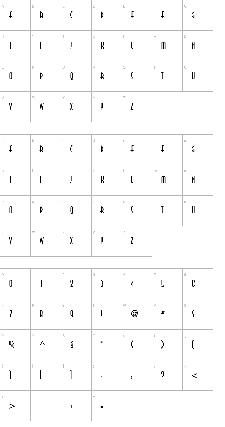 Character Map Downtown Font