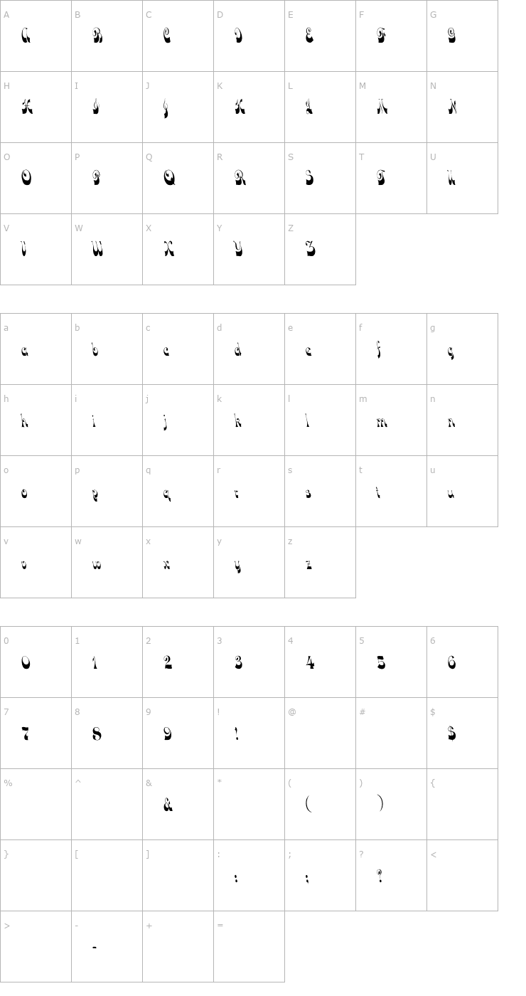 Character Map DownWind Cn Font