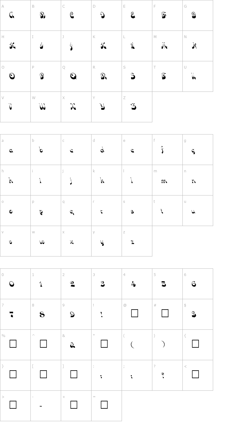 Character Map DownWind Font