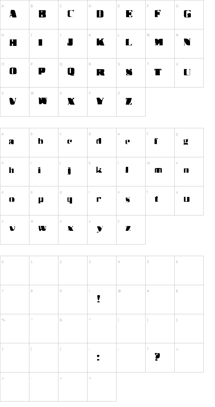 Character Map Dr Benway Font