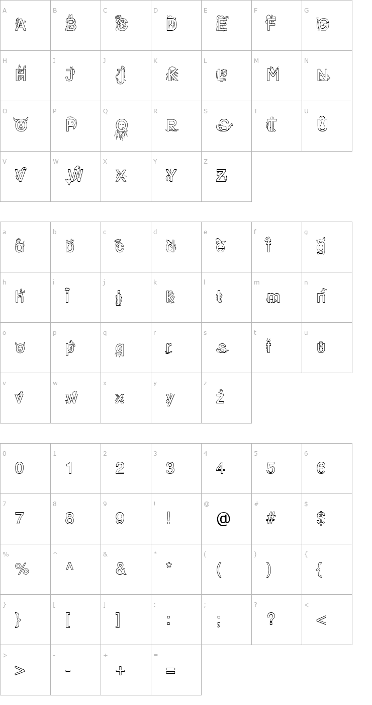 Character Map DR BY 1 Becker Font