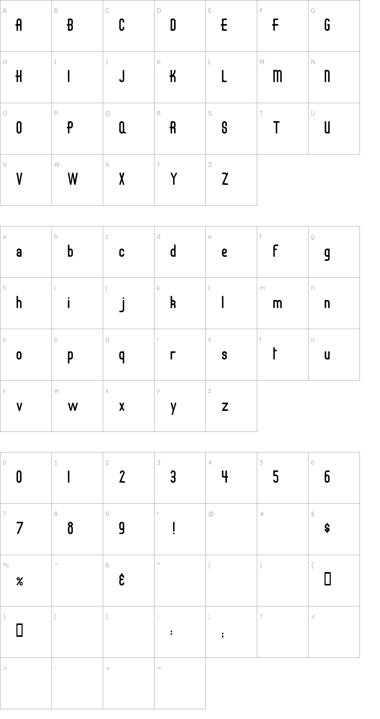 Character Map Draft Gothic Thin Font