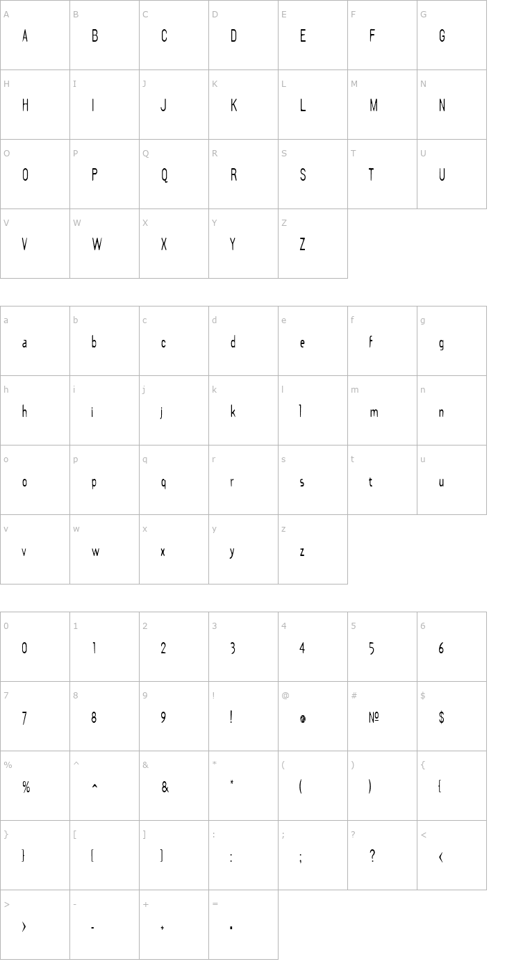 Character Map DraftPlateCondensed Font