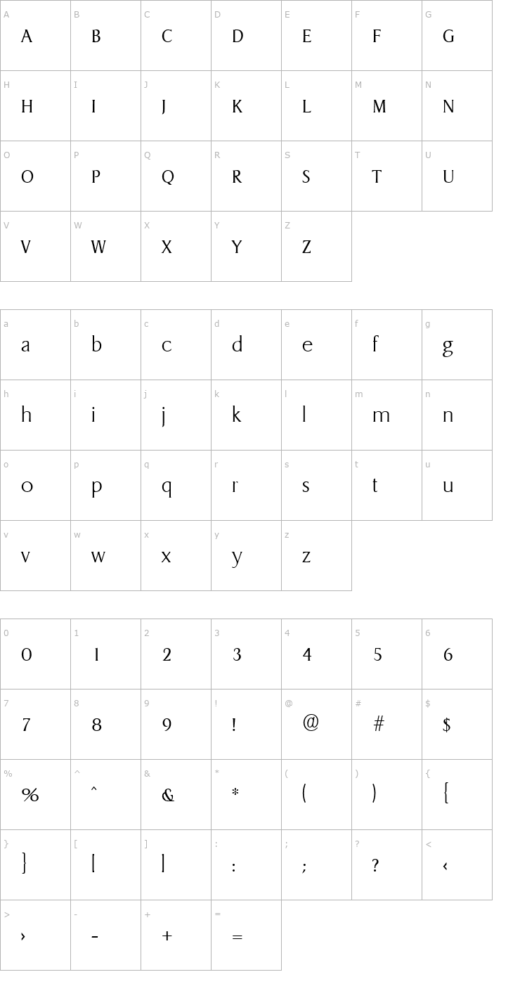 Character Map Dragon-Serial-ExtraLight-Regular Font