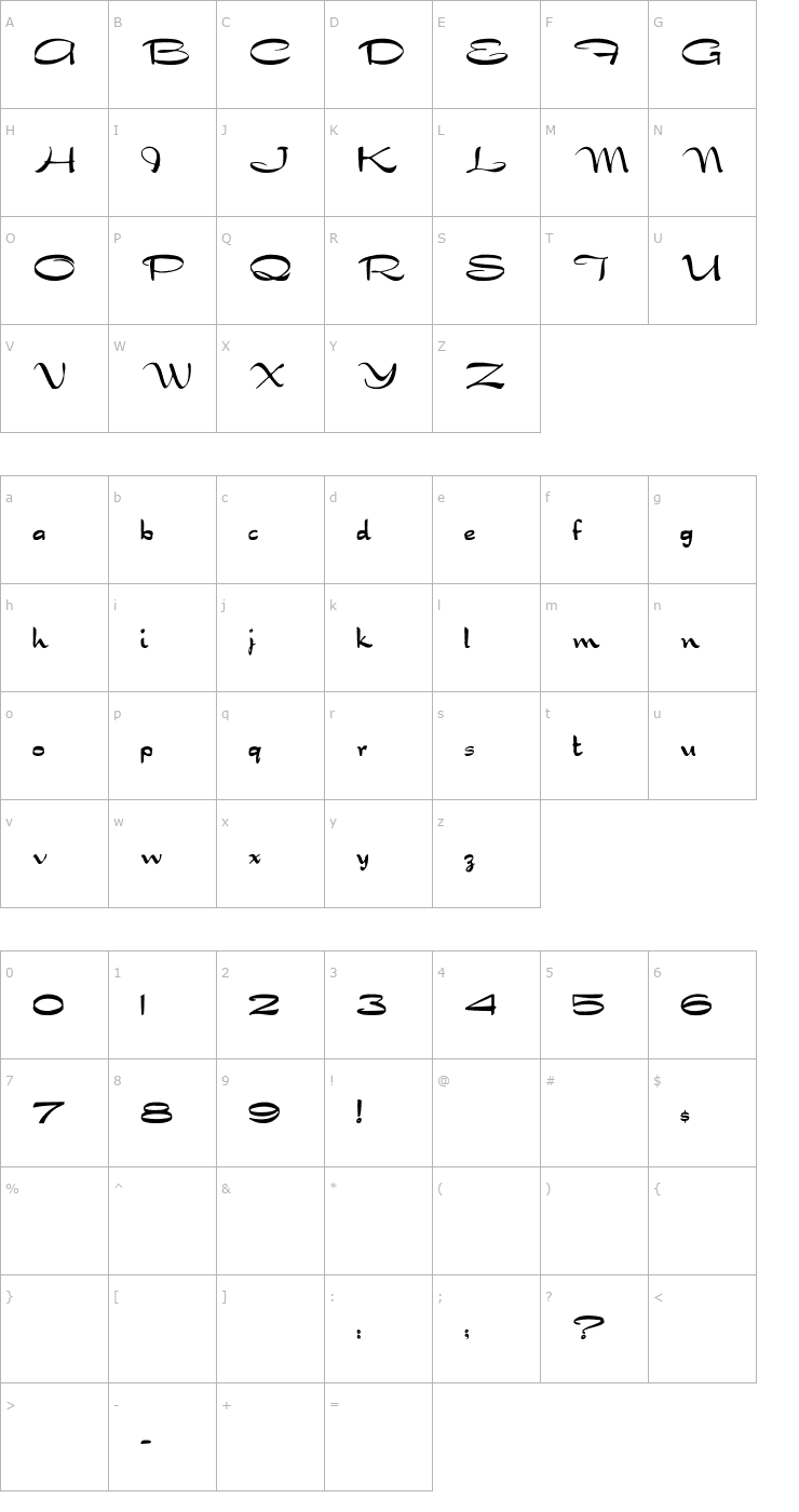 Character Map Dragonwick Cn Font