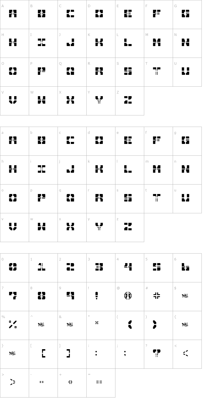 Character Map Drawn and Quartered Font
