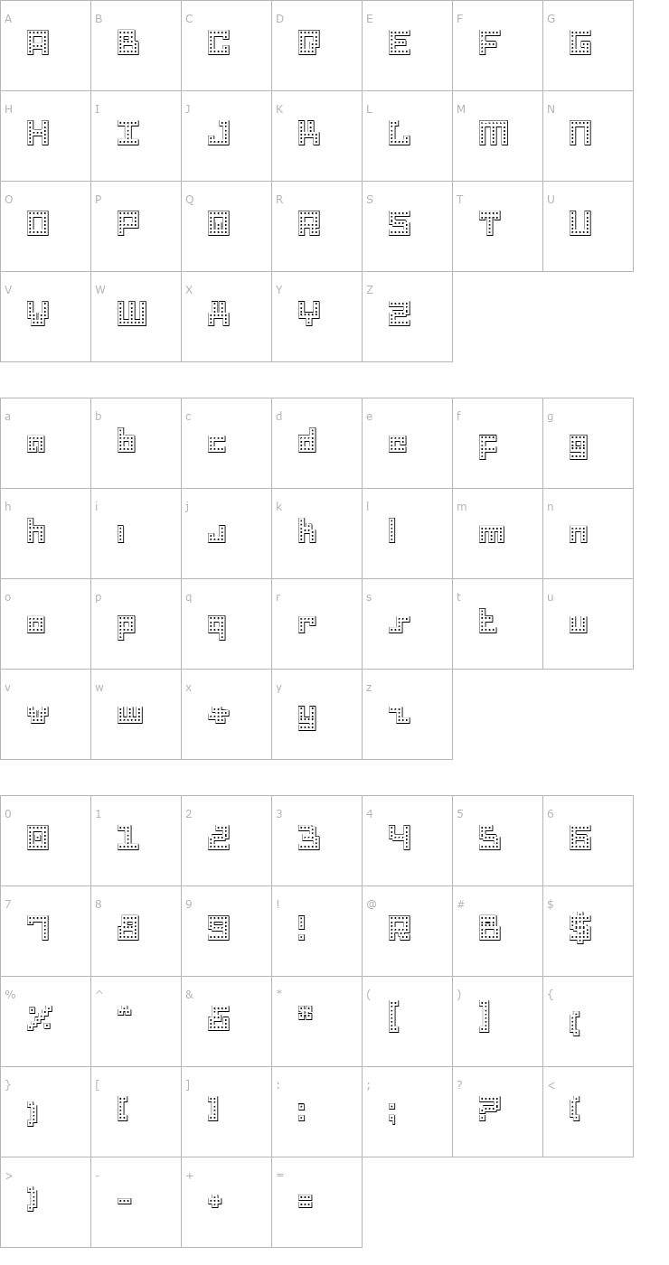 Character Map Drid Herder Outline Font