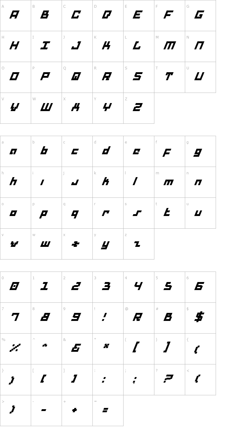 Character Map Drid Herder Solid Italic Font