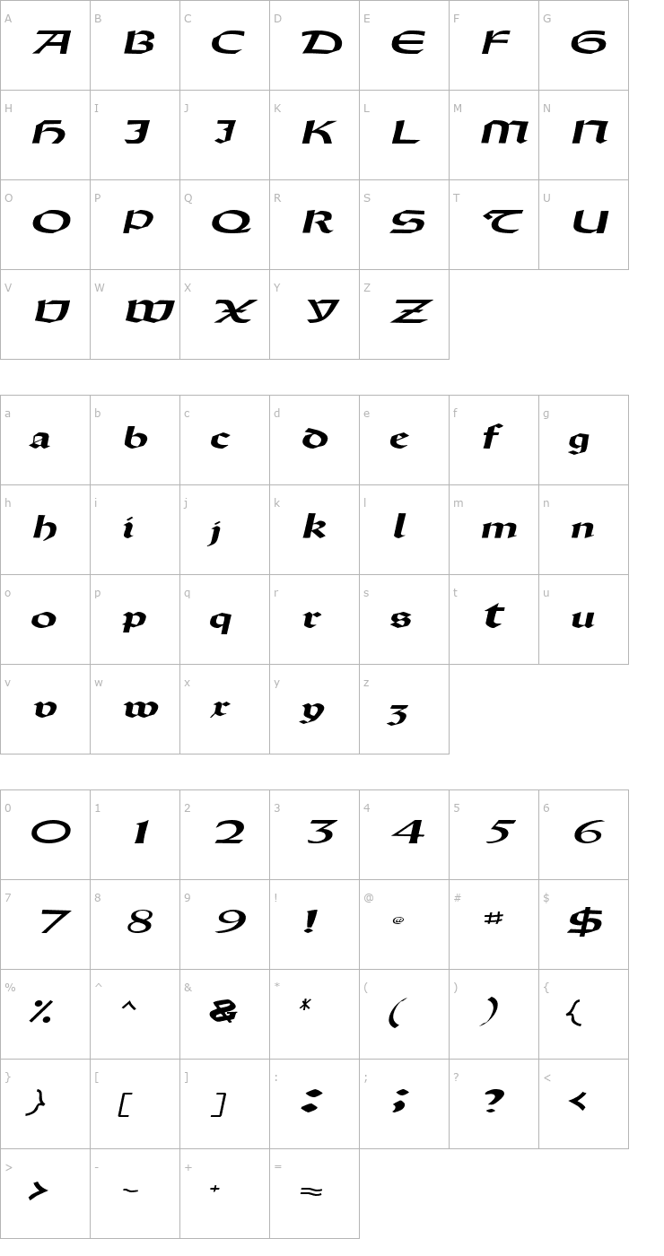 Character Map DriscollSSK BoldItalic Font