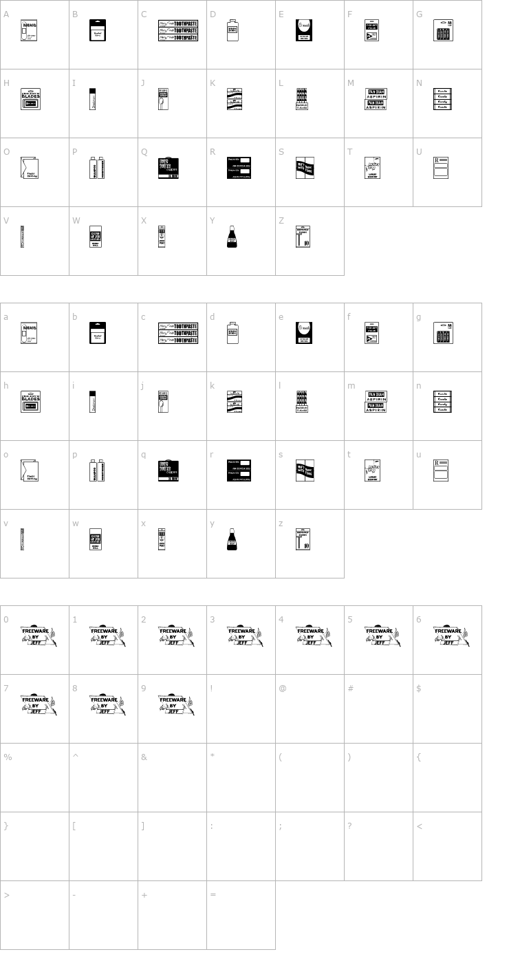 Character Map Drug Store Items JL Font