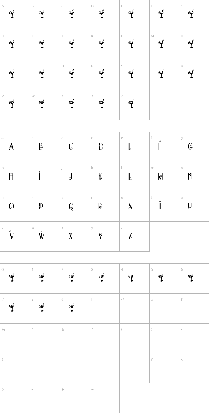Character Map Dry Martini Font