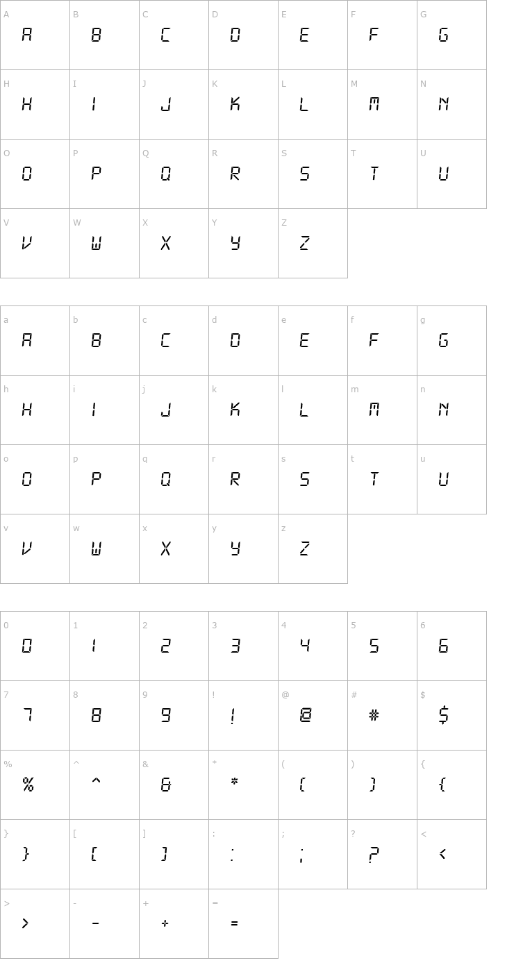 Character Map DS-Digital Italic Font