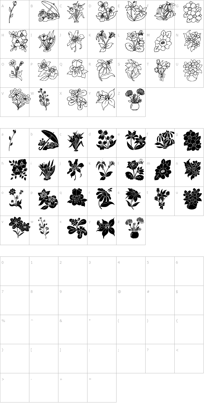 Character Map DT Flowers 2 Font