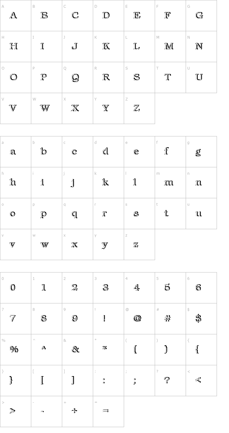 Character Map DTCRoughM16 Font