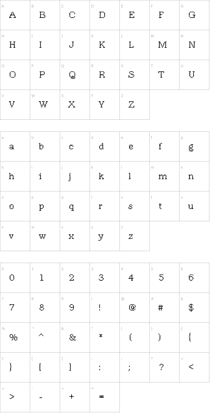 Character Map DTCRoughM17 Font