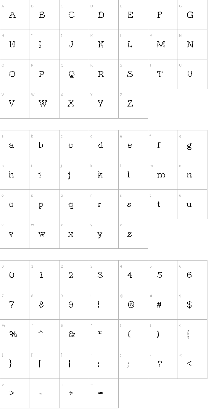 Character Map DTCRoughM18 Font