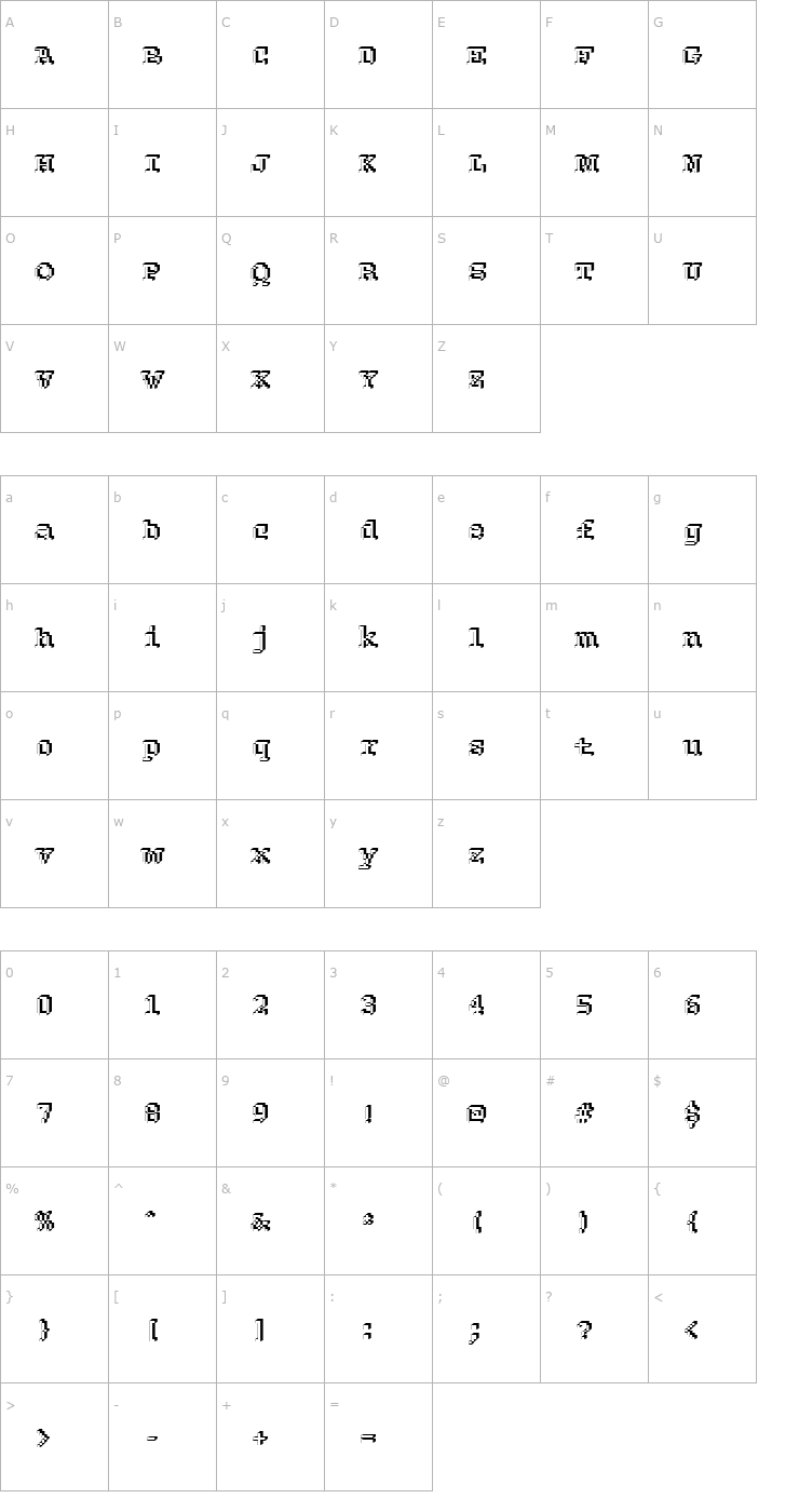 Character Map DTCRoughM25 Font