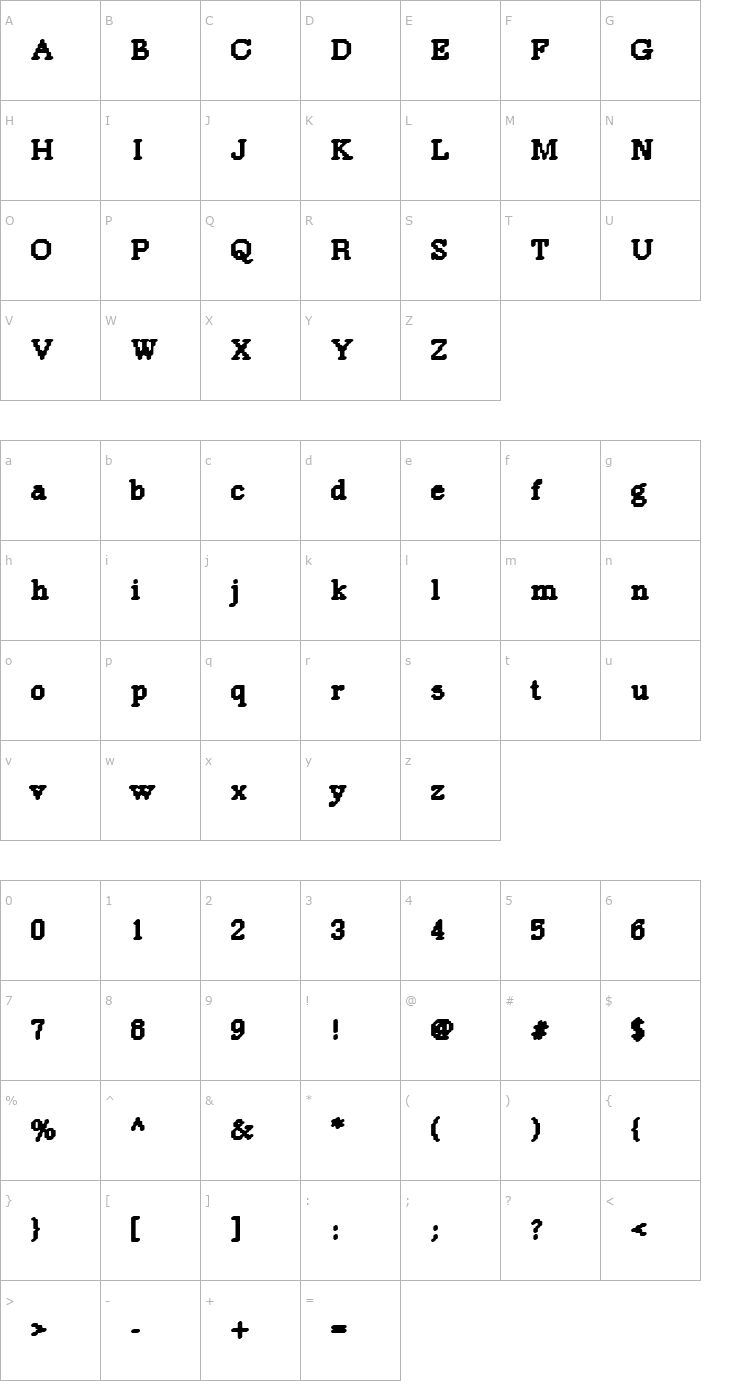 Character Map DTCRoughM39 Font