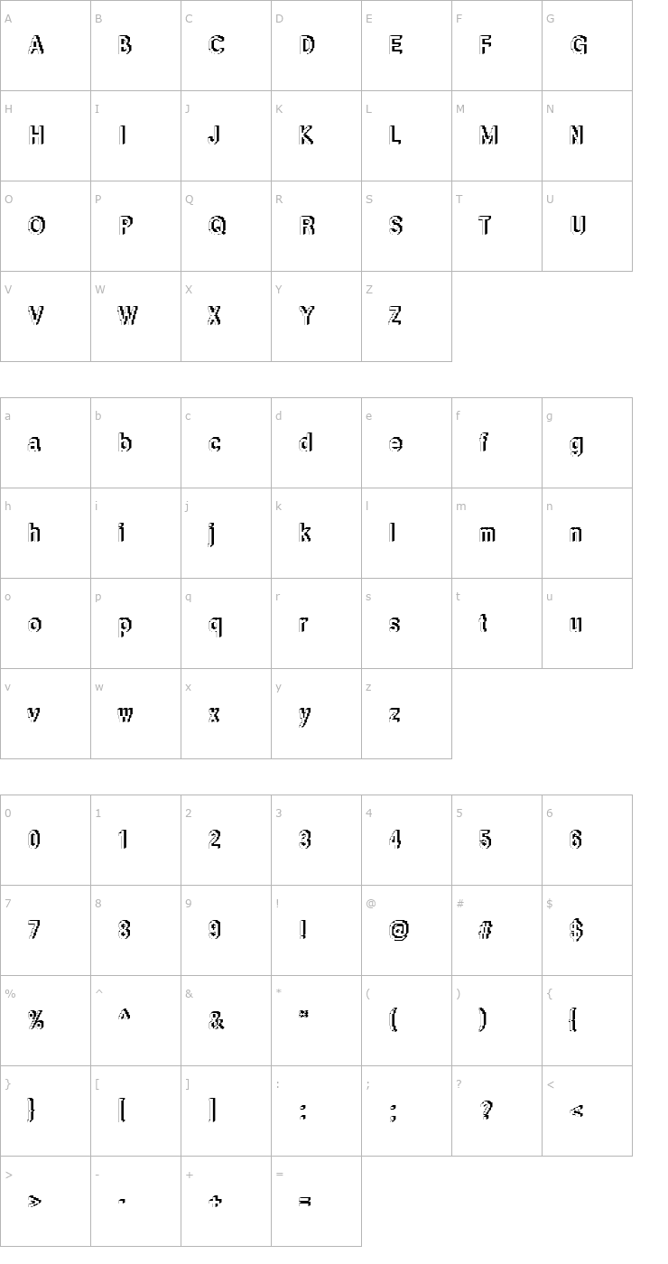 Character Map DTCRoughM46 Font