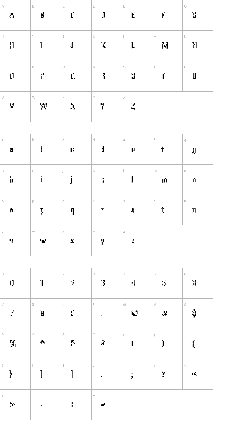 Character Map DTCRoughM55 Font