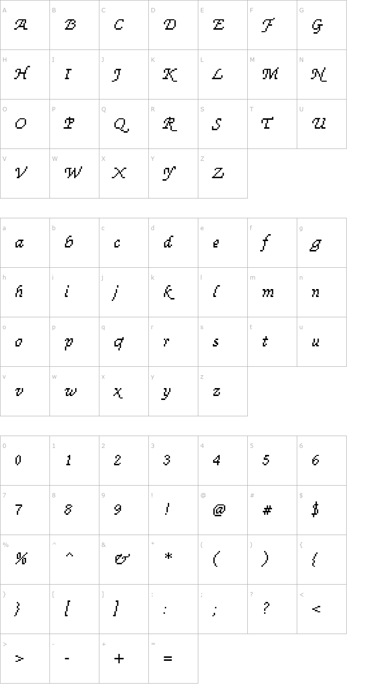 Character Map DTCRoughM71 Font