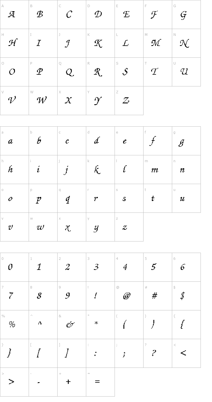 Character Map DTCRoughM72 Font