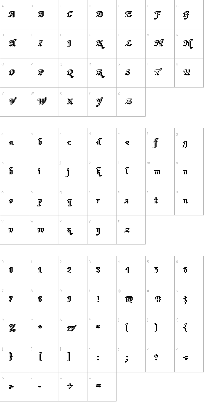 Character Map DTCRoughM75 Font