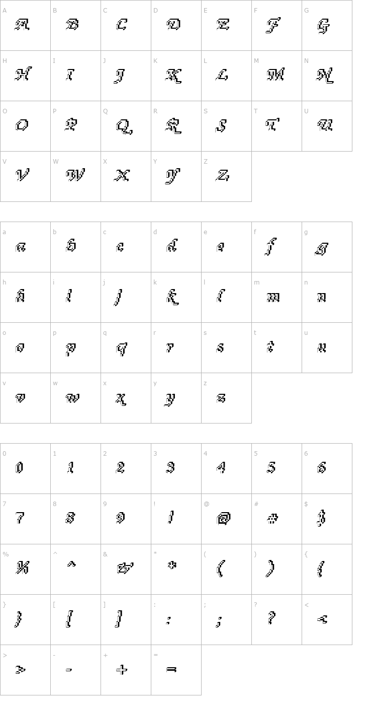 Character Map DTCRoughM76 Font