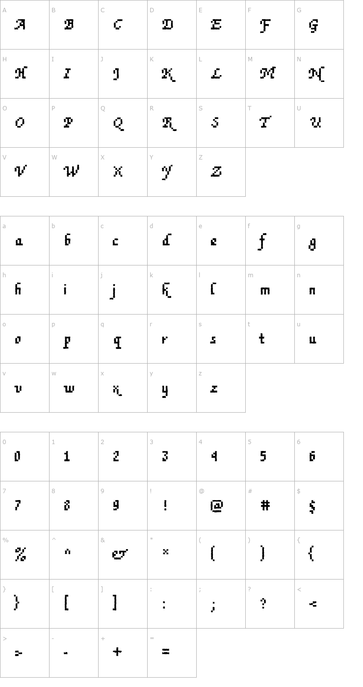 Character Map DTCRoughM77 Font