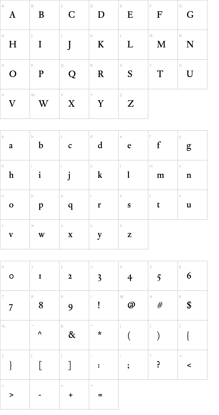 Character Map DTLElzevirST-Medium Font