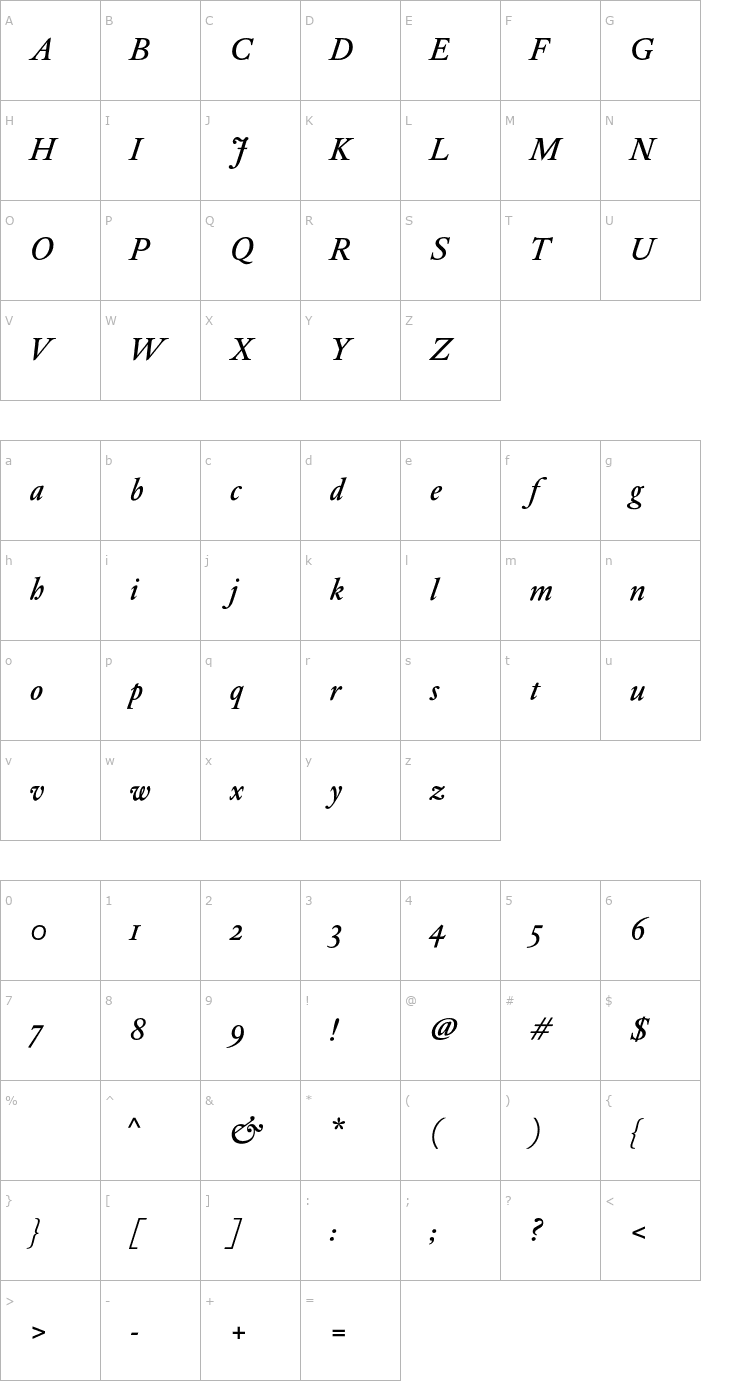 Character Map DTLElzevirST-MediumItalic Font