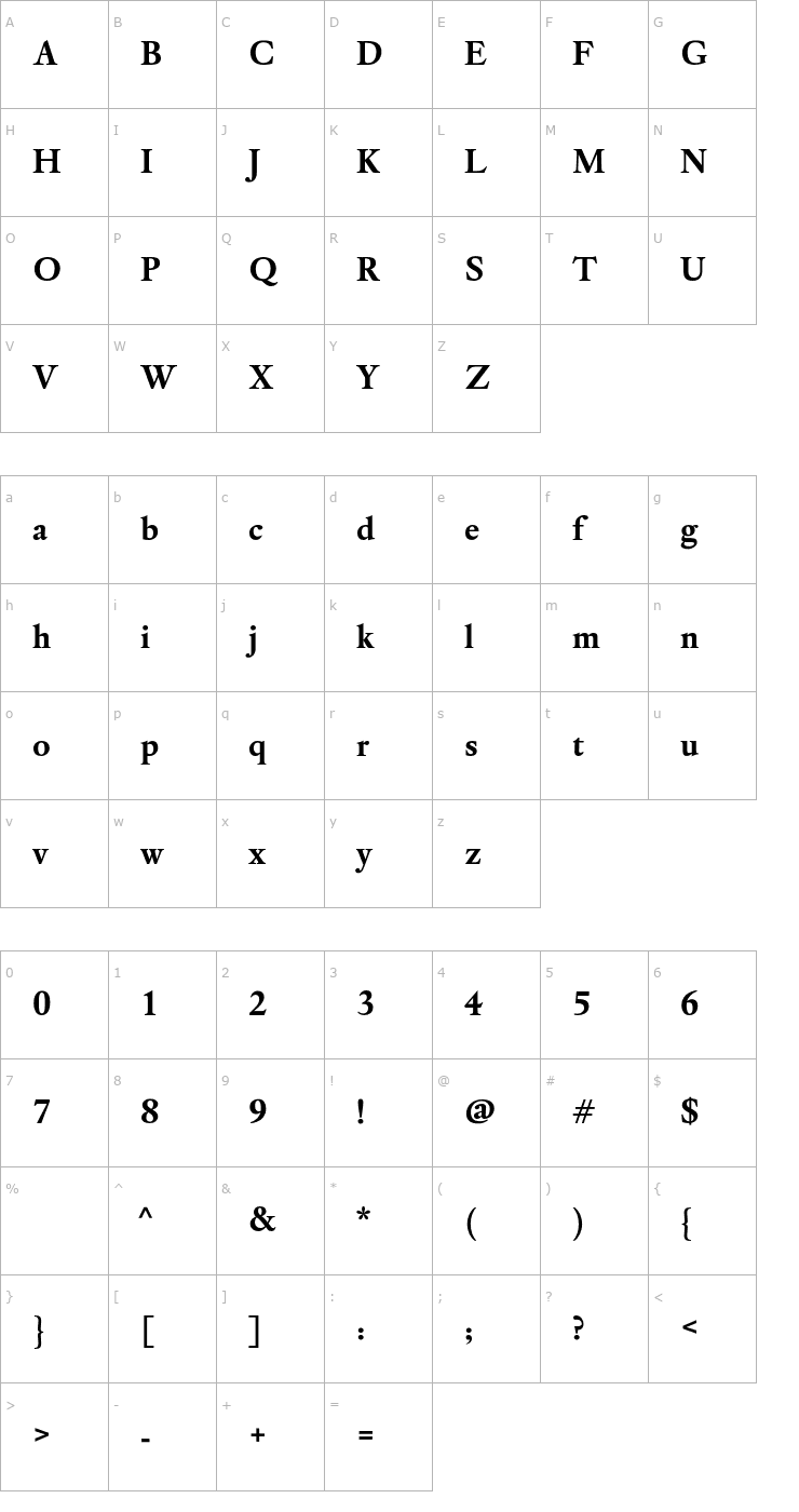 Character Map DTLElzevirT-Bold Font