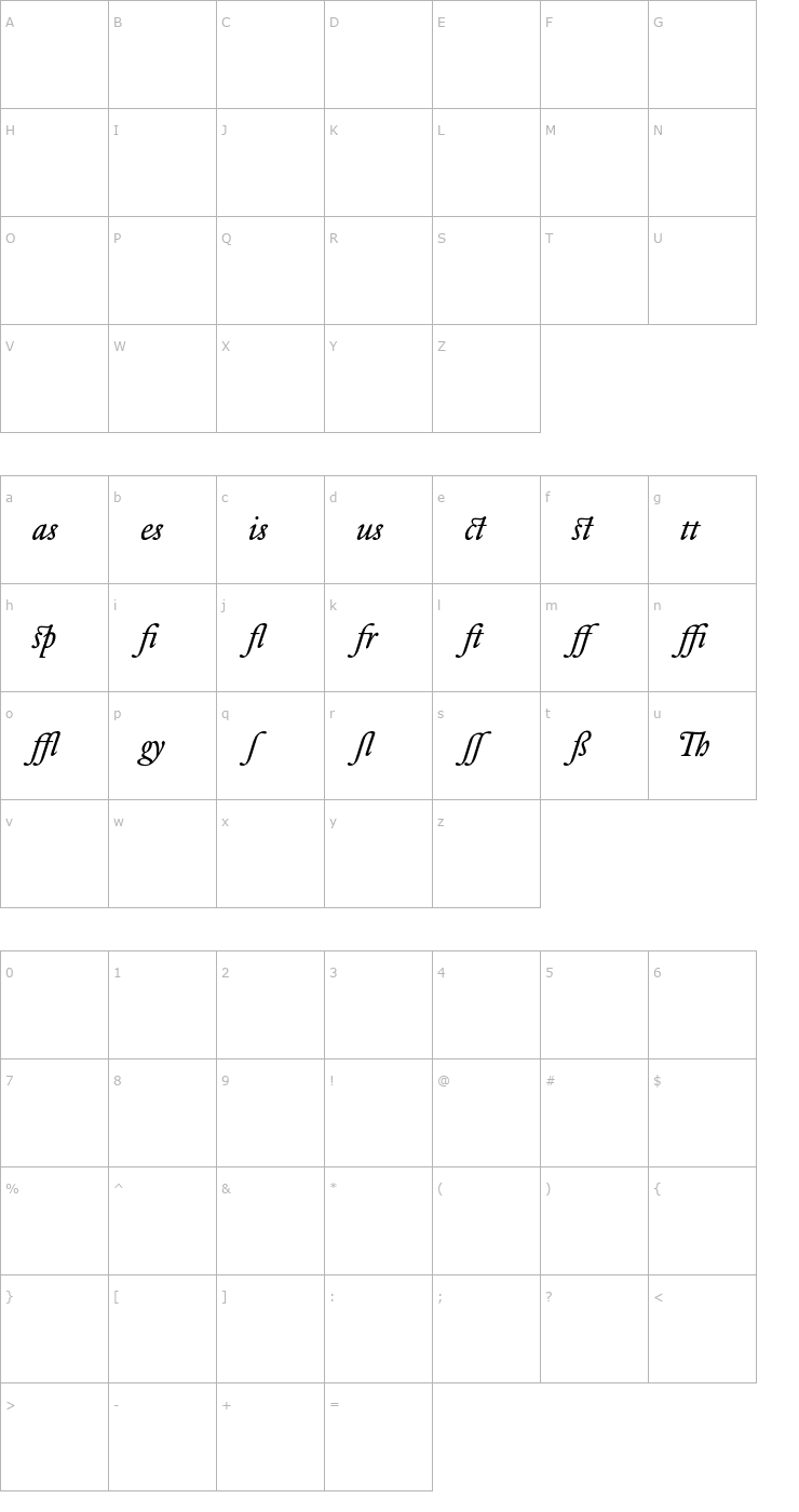 Character Map DTLElzevirT-BookAlternateItalic Font