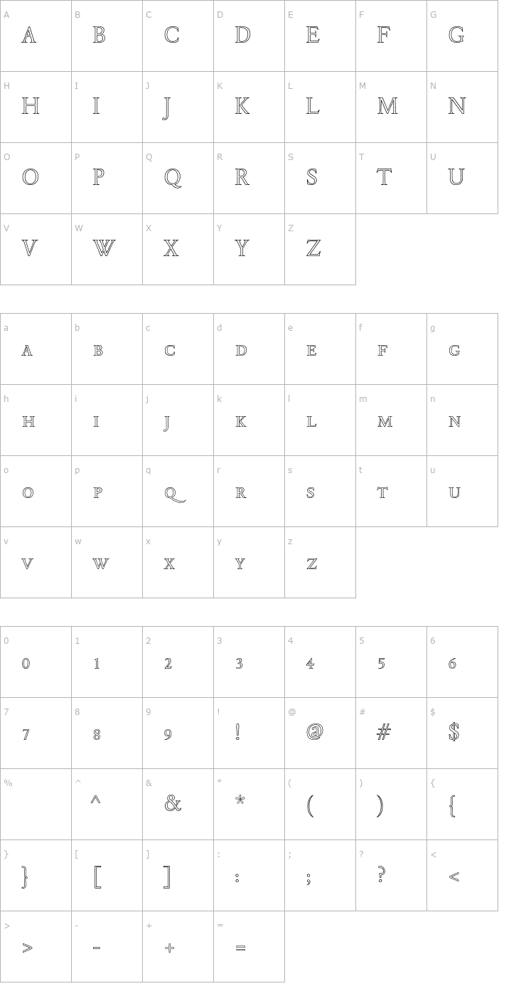 Character Map DTLElzevirT-CapsOutline Font