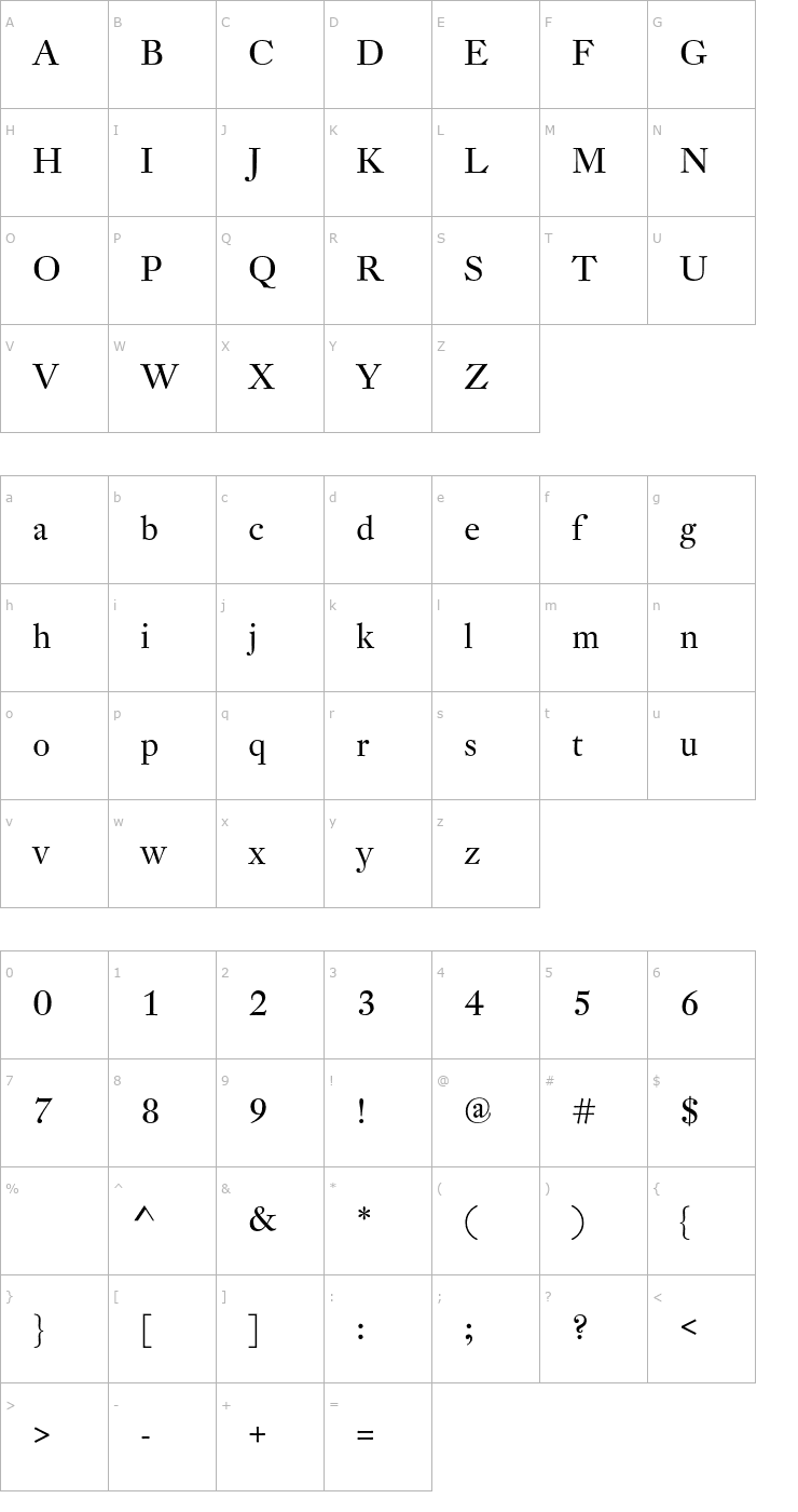 Character Map DTLFleischmannD Font
