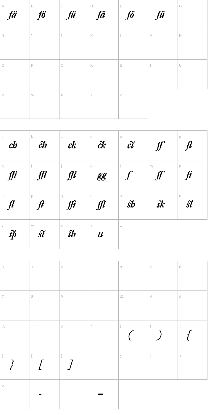 Character Map DTLFleischmannD-AltBoldItalic Font